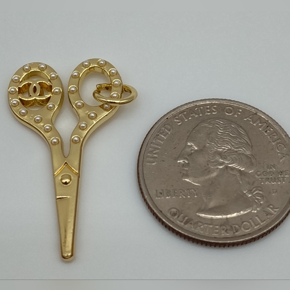 CHANEL Accessories - CHANEL Pearl CC Scissor Charm Gold-Tone Luxury Accessory LAGERFELD ERA